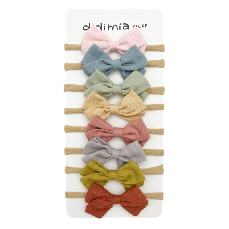 Set de 8 headbands de lino con moño de 8cm — crecen con tu bebita hasta grande - Set 10-B